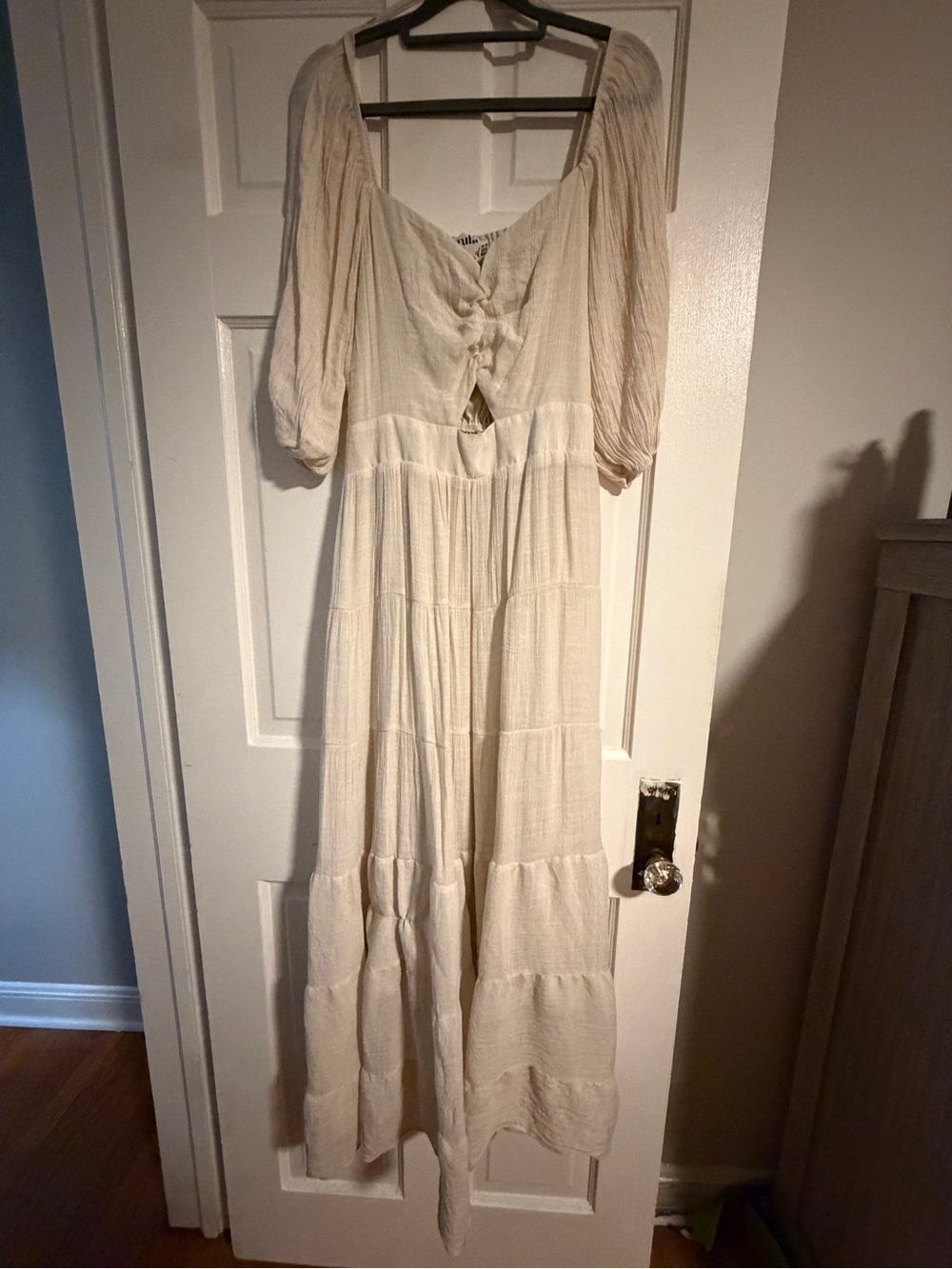 ARULA Cream Boho Tiered Maxi Dress with Puff Sleeves